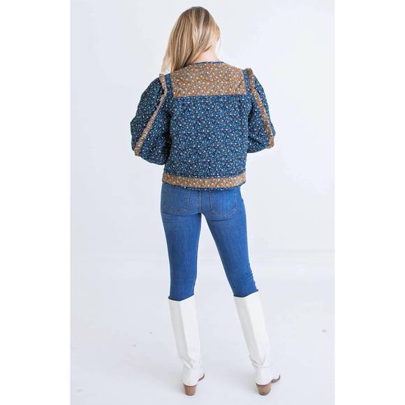 NEW KARLIE floral ditzy jacket in blue/brown - Picture 3 of 3